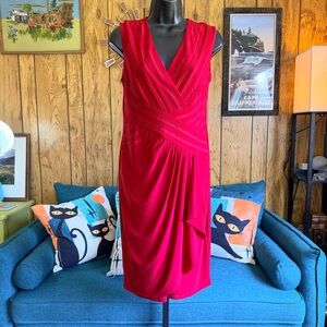 One by Eight Sleeveless Bandage Wrap Draped Red Dress